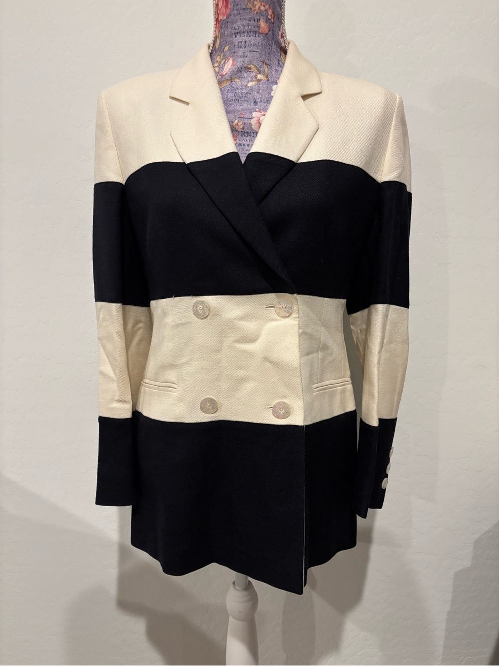 Escada Navy & Cream Striped Double-Breasted Women's Blazer